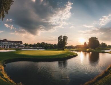 Golfers competing at St. Andrews during a historic European golf tournament.