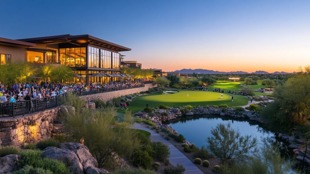 View of the 16th hole at TPC Scottsdale, a prime spot for PGA Tour fans on a golf vacation.