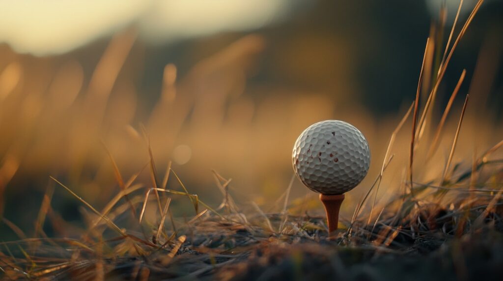 A vintage golf ball and tee at Southern Hills, representing the legacy of historic golf PGA Championship tournaments.