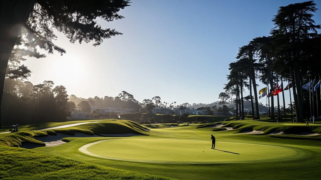 A golfer practicing on the pristine fairways of Riviera Country Club during the Genesis Invitational