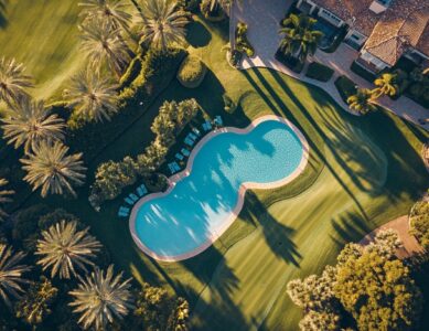 A peaceful Palm Beach golf resort with palm trees and scenic fairways