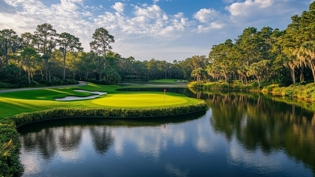 Scenic view of TPC Sawgrass during the Players Championship with lush landscapes and iconic golf scenes