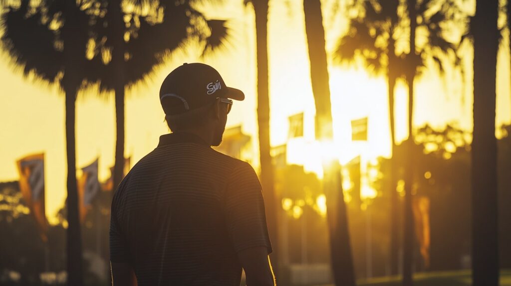 A golfer enjoying a morning round with stunning views of TPC Sawgrass during the Players Championship