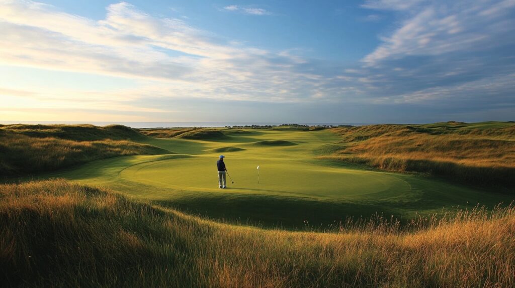 Golfer on the course at Royal Aberdeen, part of Scotland golf tournament tours.