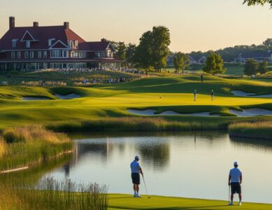 Stay for U.S. Open 2025: A luxury golf resort with views of the U.S. Open course and golfers in action