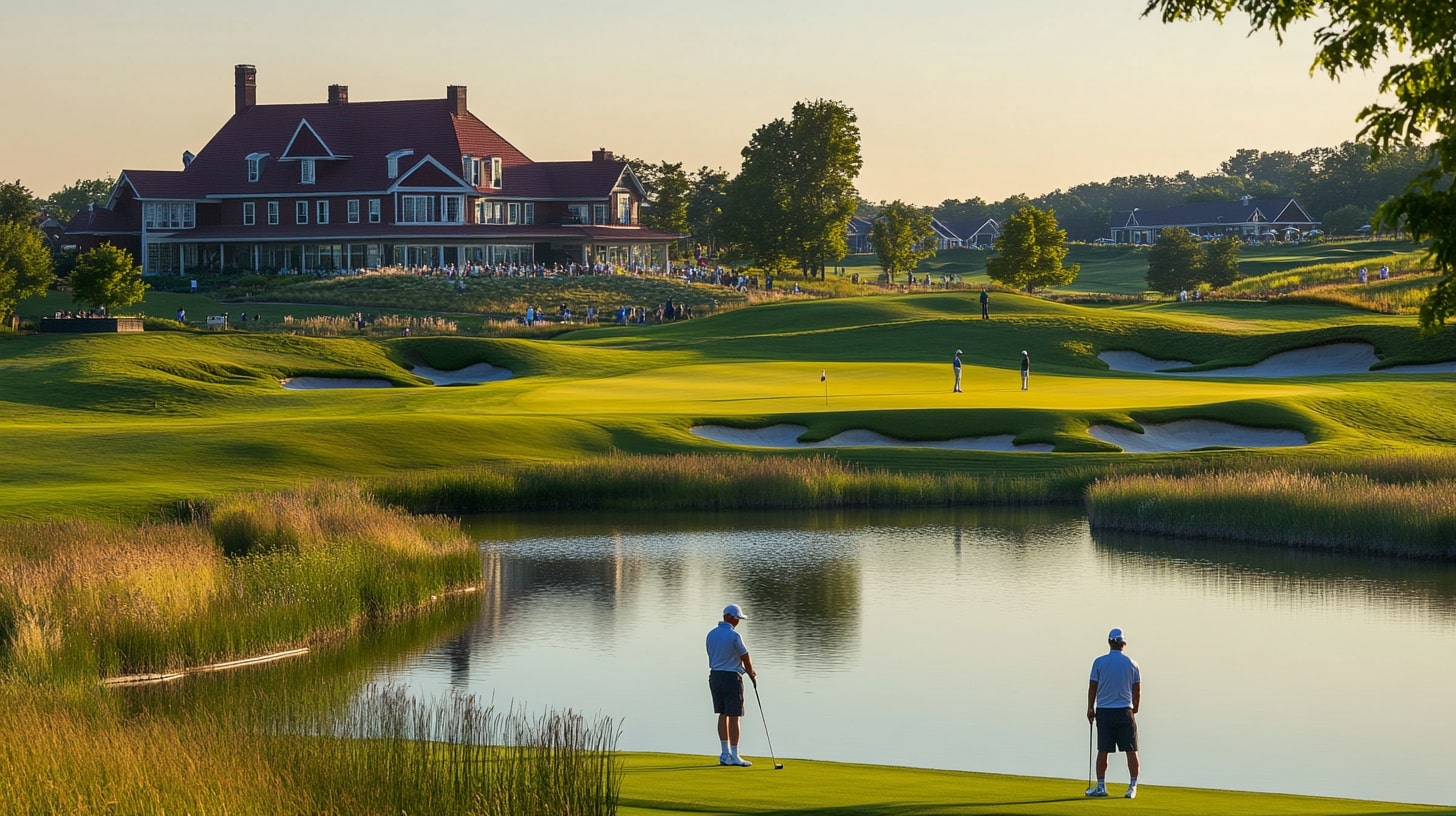 Stay for U.S. Open 2025: A luxury golf resort with views of the U.S. Open course and golfers in action